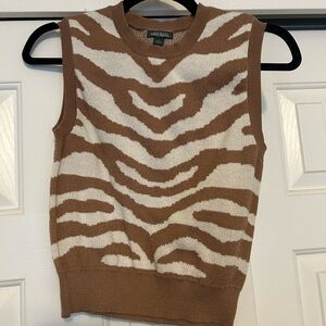 Brown and White Zebra Print Sweater Vest